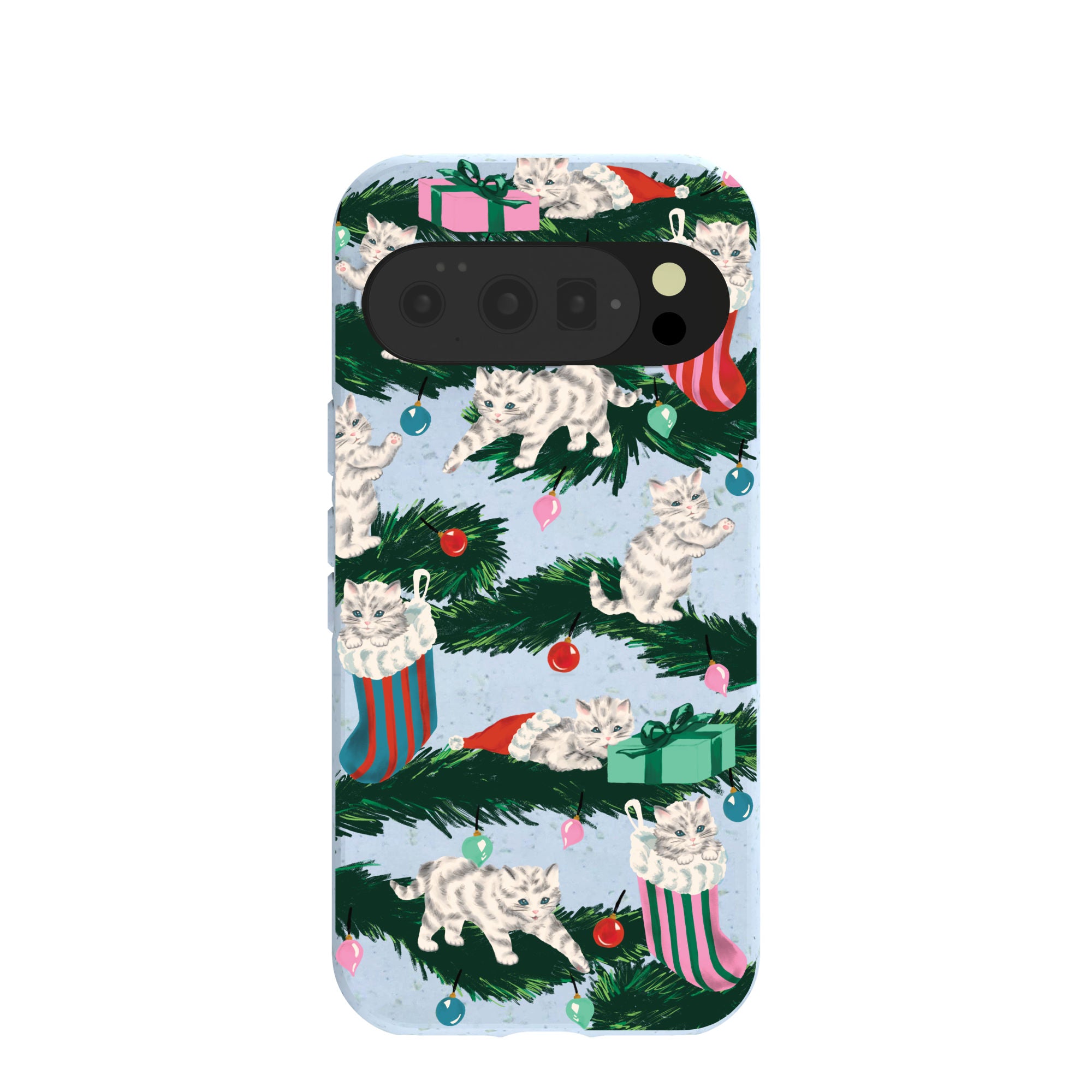 Powder Blue Christmas Kittens Google Pixel 10/10 Pro Case