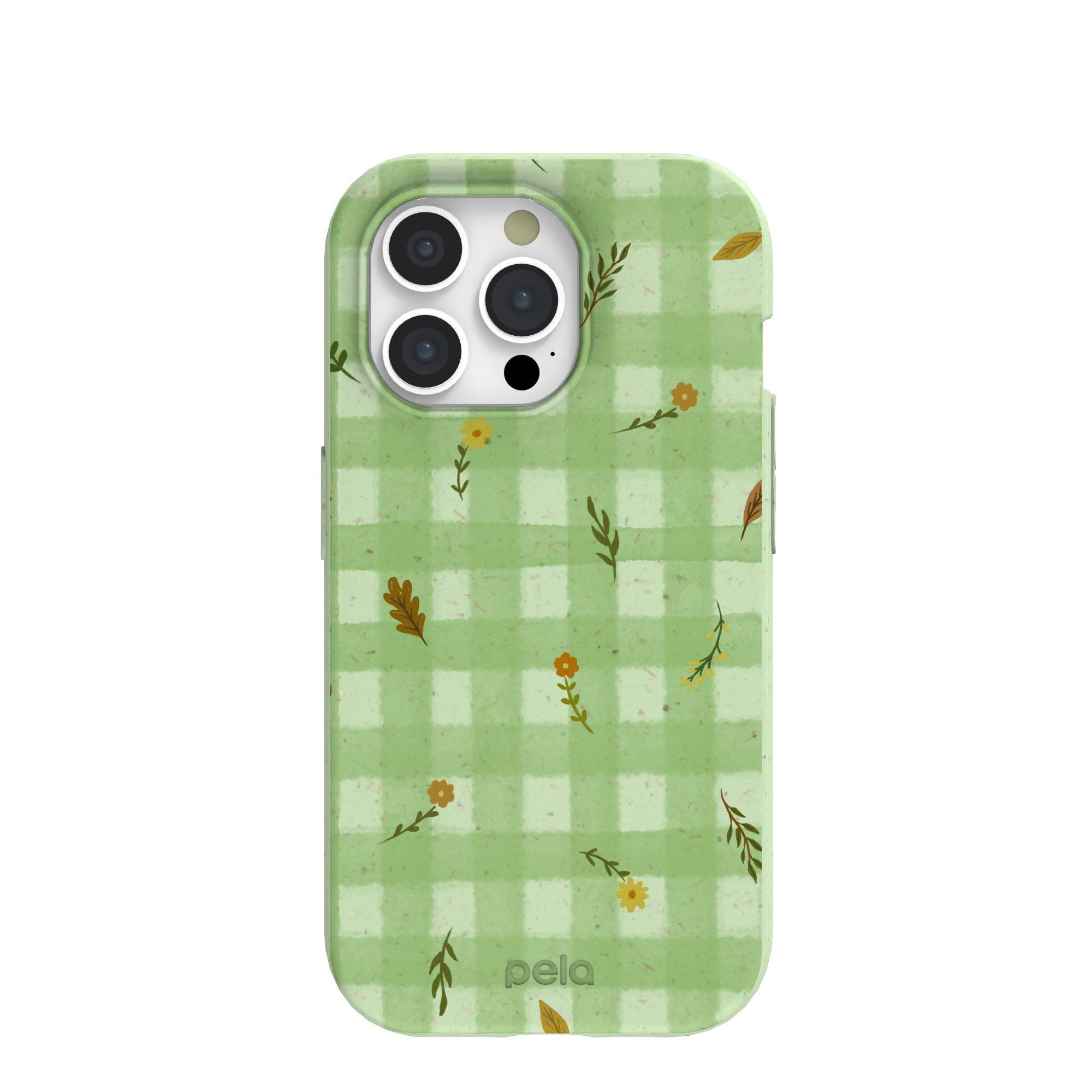 Coque iPhone 15 Pro à carreaux vert sauge
