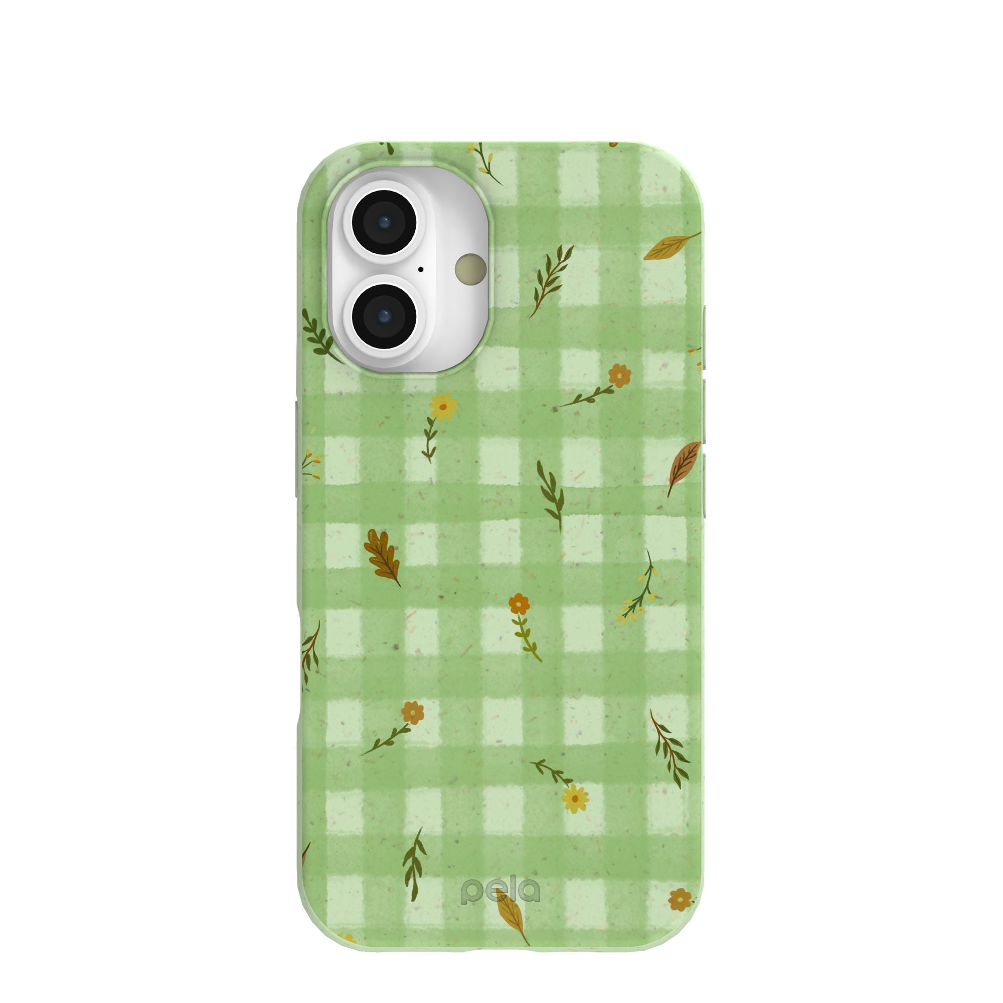 Coque iPhone 16 à carreaux vert sauge