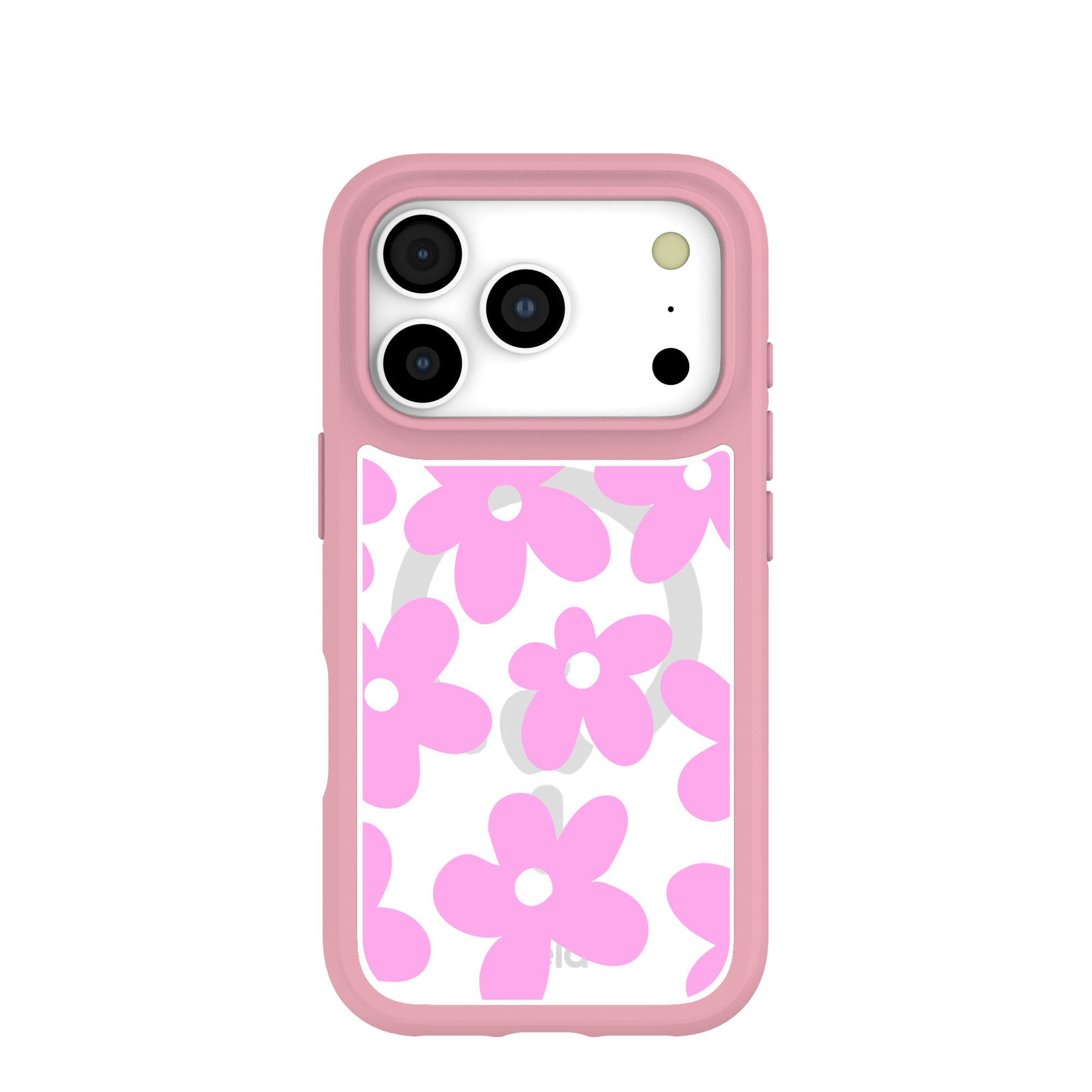 Clear Pink Blooms iPhone 17 Pro Case With Petal Pink Ridge