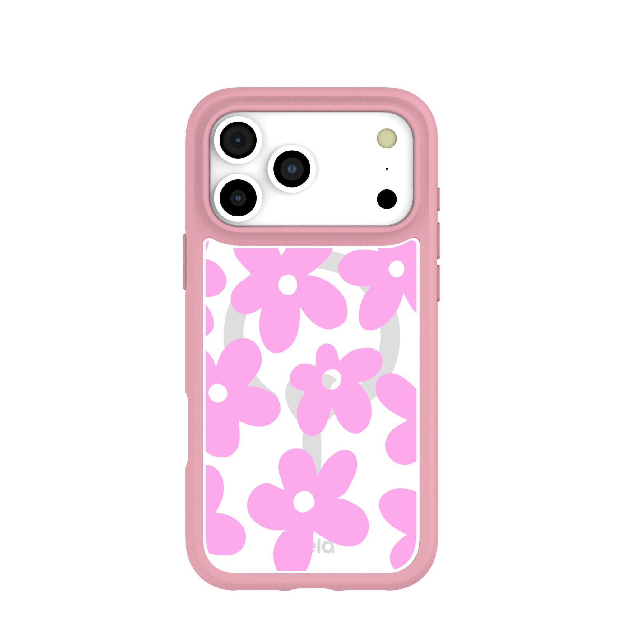 Clear Pink Blooms iPhone 17 Pro Max Case With Petal Pink Ridge (MagSafe included)