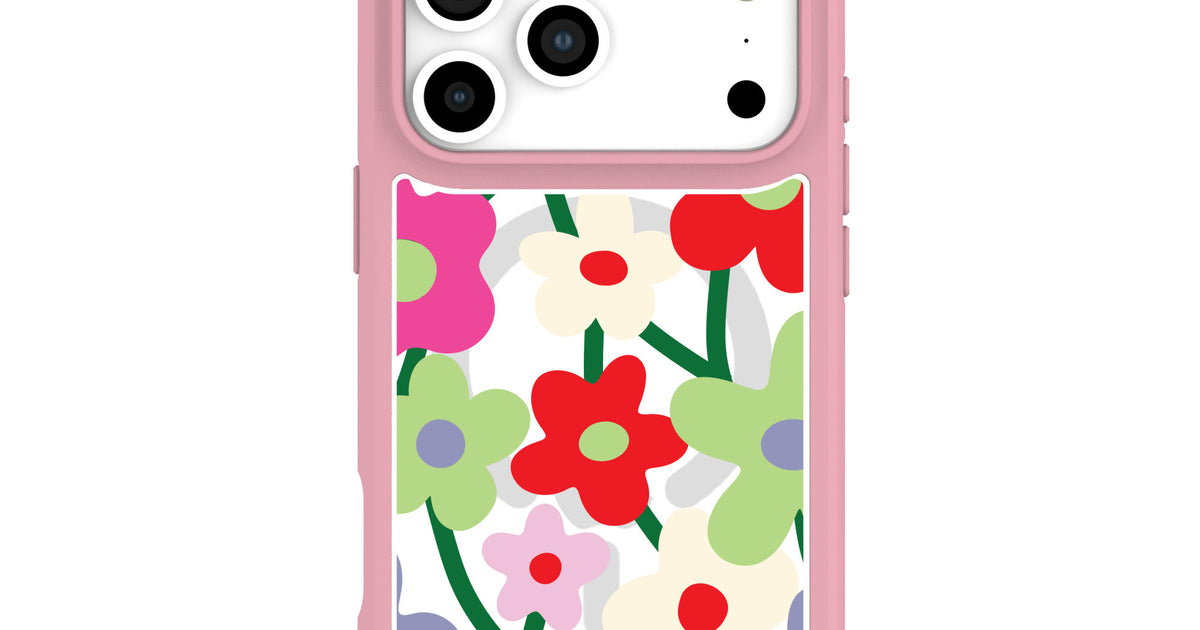 Clear Poppy Flora iPhone 17 Pro Max Case With Petal Pink Ridge (MagSaf – Pela Case Clear Poppy Flora iPhone 17 Pro Max Case With Petal Pink Ridge (MagSaf – Pela Case