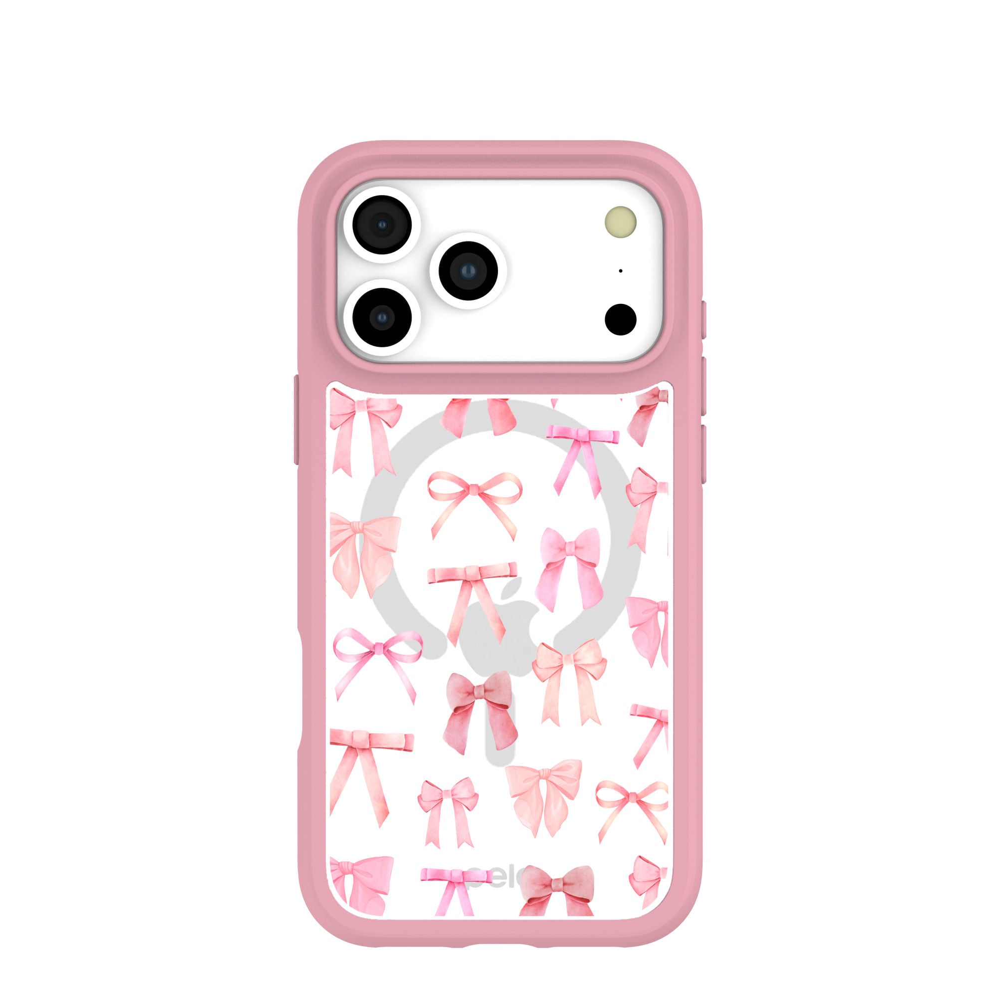 Clear Rosy Bows iPhone 17 Pro Max Case With Petal Pink Ridge