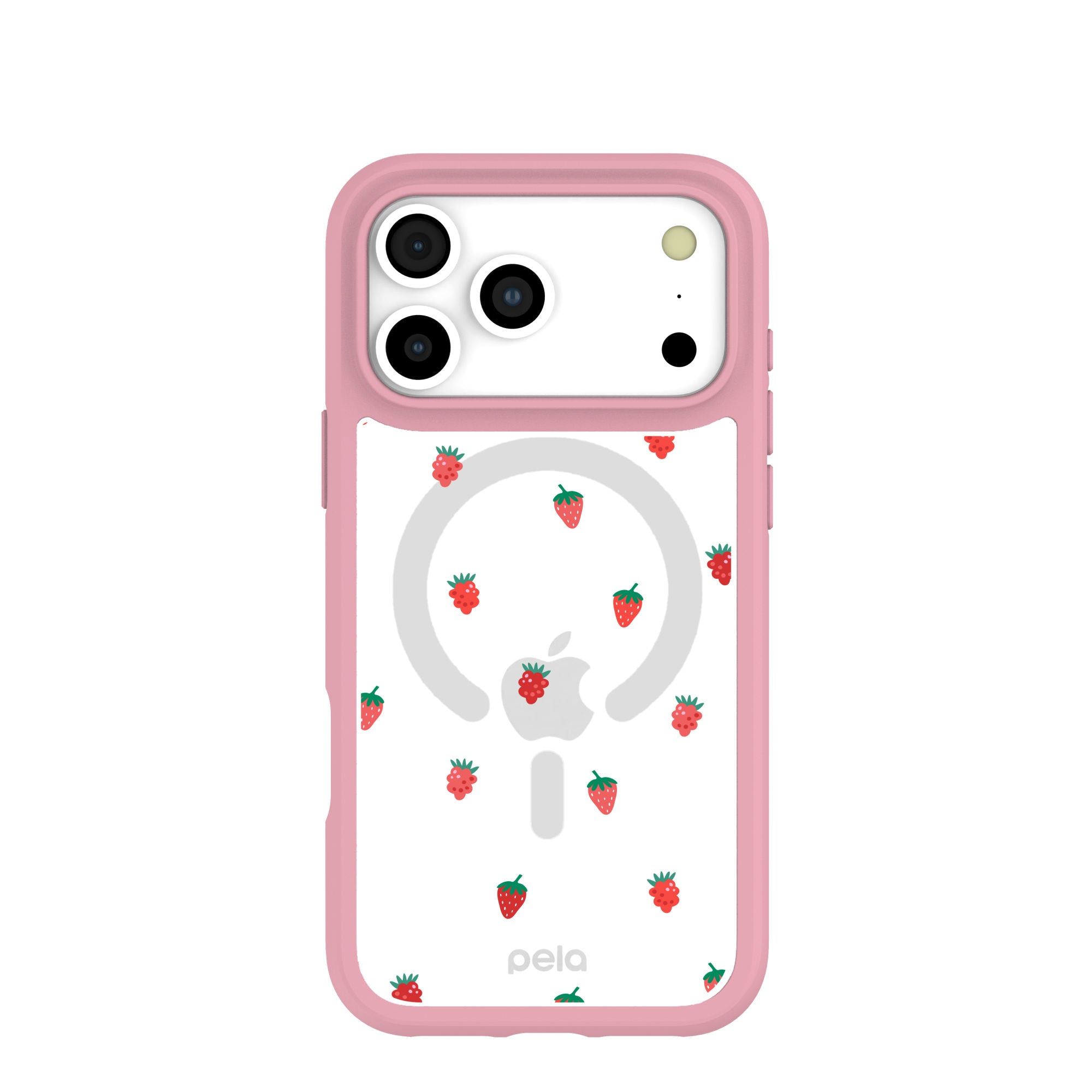 Clear Summer Berries iPhone 17 Pro Max Case With Petal Pink Ridge