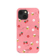 Coque pour iPhone 13 Mini rose bonbon avec abeilles et baies