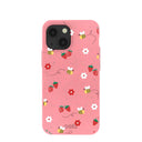 Coque pour iPhone 13 Mini rose bonbon avec abeilles et baies