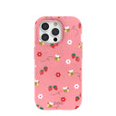 Coque pour iPhone 15 Pro rose bonbon avec abeilles et baies