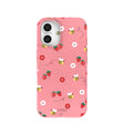 Coque pour iPhone 16 rose bonbon avec abeilles et baies