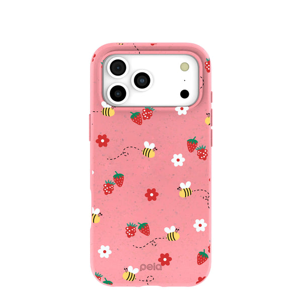 Bubblegum Pink Bees n Berries iPhone 17 Pro Max Case – Pela Case