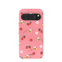Coque Google Pixel 10 Pro XL rose bonbon avec abeilles et baies