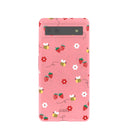 Coque Google Pixel 6a rose bonbon avec abeilles et baies