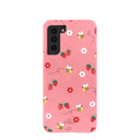 Coque Samsung Galaxy S21 rose bonbon avec abeilles et baies