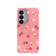 Coque Samsung Galaxy S26 rose bonbon à motif abeilles et baies