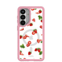 Coque transparente rose baie pour Samsung Galaxy S26+(Plus) avec bordure rose pétale (chargement magnétique inclus)