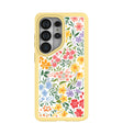 Coque transparente à motif floral pour Samsung Galaxy S26 Ultra avec bord en forme de rayon de soleil (charge magnétique incluse)