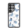 Coque Samsung Galaxy S26 Ultra à motif papillons bleu clair avec bordure noire (chargeur magnétique inclus)