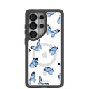 Coque Samsung Galaxy S26 Ultra à motif papillons bleu clair avec bordure noire (chargeur magnétique inclus)
