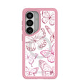 Clear Butterfly Effect Samsung Galaxy S26 Case With Petal Pink Ridge (Magnetic Charging included)