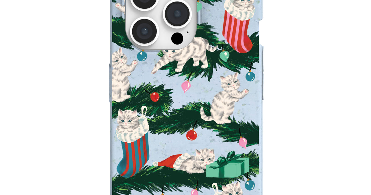 Powder Blue Christmas Kittens iPhone 15 Pro Case – Pela Case