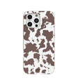Coque iPhone 16 Pro Max en cuir marron chocolat avec motif vache Couture