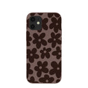 Coque iPhone 12 Mini à motif fleurs terreuses marron chocolat