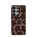 Coque Samsung Galaxy S26 Ultra marron chocolat aux motifs floraux naturels