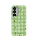 Coque Samsung Galaxy S26 à carreaux vichy vert sauge automnal