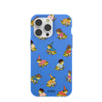 Coque iPhone 14 Pro Max à motif de grenouilles fantaisie bleu électrique