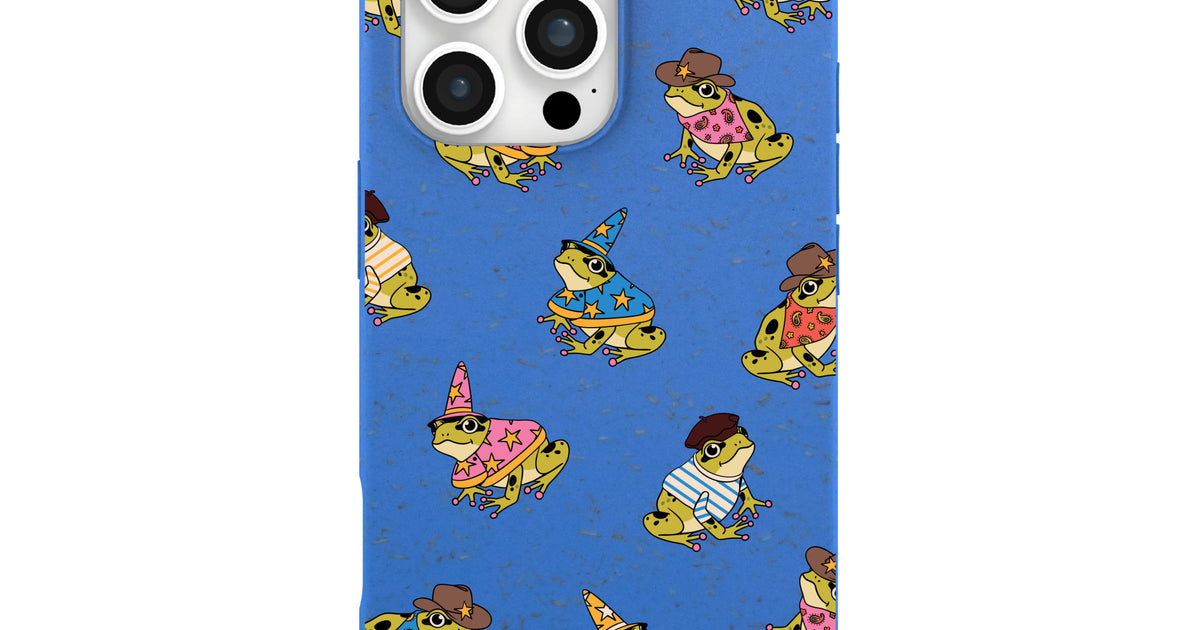 Electric Blue Fancy Frogs iPhone 16 Pro Max Case – Pela Case