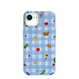 Coque iPhone 16e/17e à carreaux vichy bleu poudré style ferme