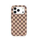 Coque pour iPhone 17 Pro à carreaux chocolat et latte