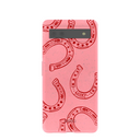 Coque Google Pixel 6a rose bonbon motif fer à cheval porte-bonheur