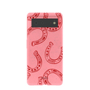 Coque Google Pixel 6 rose bonbon motif fer à cheval porte-bonheur