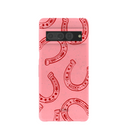 Coque Google Pixel 7 Pro rose bonbon motif fer à cheval porte-bonheur
