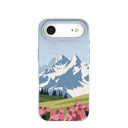 Coque iPhone 17 Air à motif de montagnes et de fleurs bleu poudre