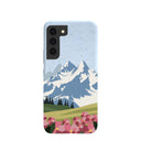 Coque Samsung Galaxy S22 Motif montagnes et fleurs bleu poudre