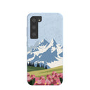 Coque Samsung Galaxy S23 Motif montagnes et fleurs bleu poudre