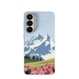 Coque Samsung Galaxy S26+ (Plus) motif Montagnes et Fleurs Bleu Poudré