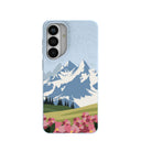 Coque Samsung Galaxy S26+ (Plus) motif Montagnes et Fleurs Bleu Poudré