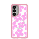 Coque Samsung Galaxy S26+ (Plus) Clear Pink Blooms avec bordure rose pétale (chargement magnétique inclus)