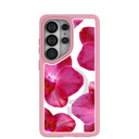 Coque Samsung Galaxy S26 Ultra à motif orchidées roses transparentes avec bordure rose pétale (chargement magnétique inclus)