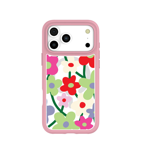 Clear Poppy Flora iPhone 17 Pro Max Case With Petal Pink Ridge