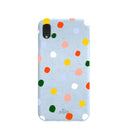Coque iPhone XR à pois arc-en-ciel bleu poudre