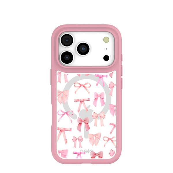 iPhone 17 Pro | Clear Case Rosy Bows Case With Petal Pink Ridge (MagSafe included) Compostable iPhone 17 Pro | Clear Case Rosy Bows Case With Petal Pink Ridge (MagSafe included) Compostable