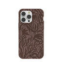 Coque iPhone 14 Pro Max à motif feuilles rustiques marron chocolat