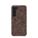 Coque Samsung Galaxy S25 motif feuilles rustiques marron chocolat
