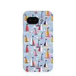 Coque Google Pixel 9a bleu poudre avec voiles et mouettes