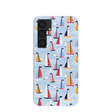 Coque Samsung Galaxy S25+(Plus) bleu poudre, voiles et mouettes