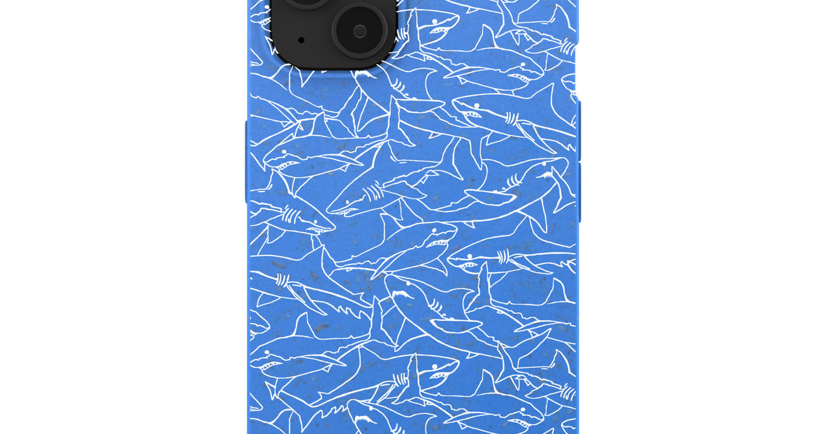 Electric Blue Shark Frenzy iPhone 13 Case – Pela Case