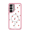 Coque transparente pour Samsung Galaxy S26+ (Plus) motif Baies d'été avec bordure rose pétale (chargement magnétique inclus)
